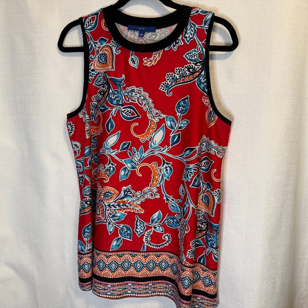 Avenue 9 Red/Multi-color  Sleeveless Paisley/Floral Top: Business, Summer